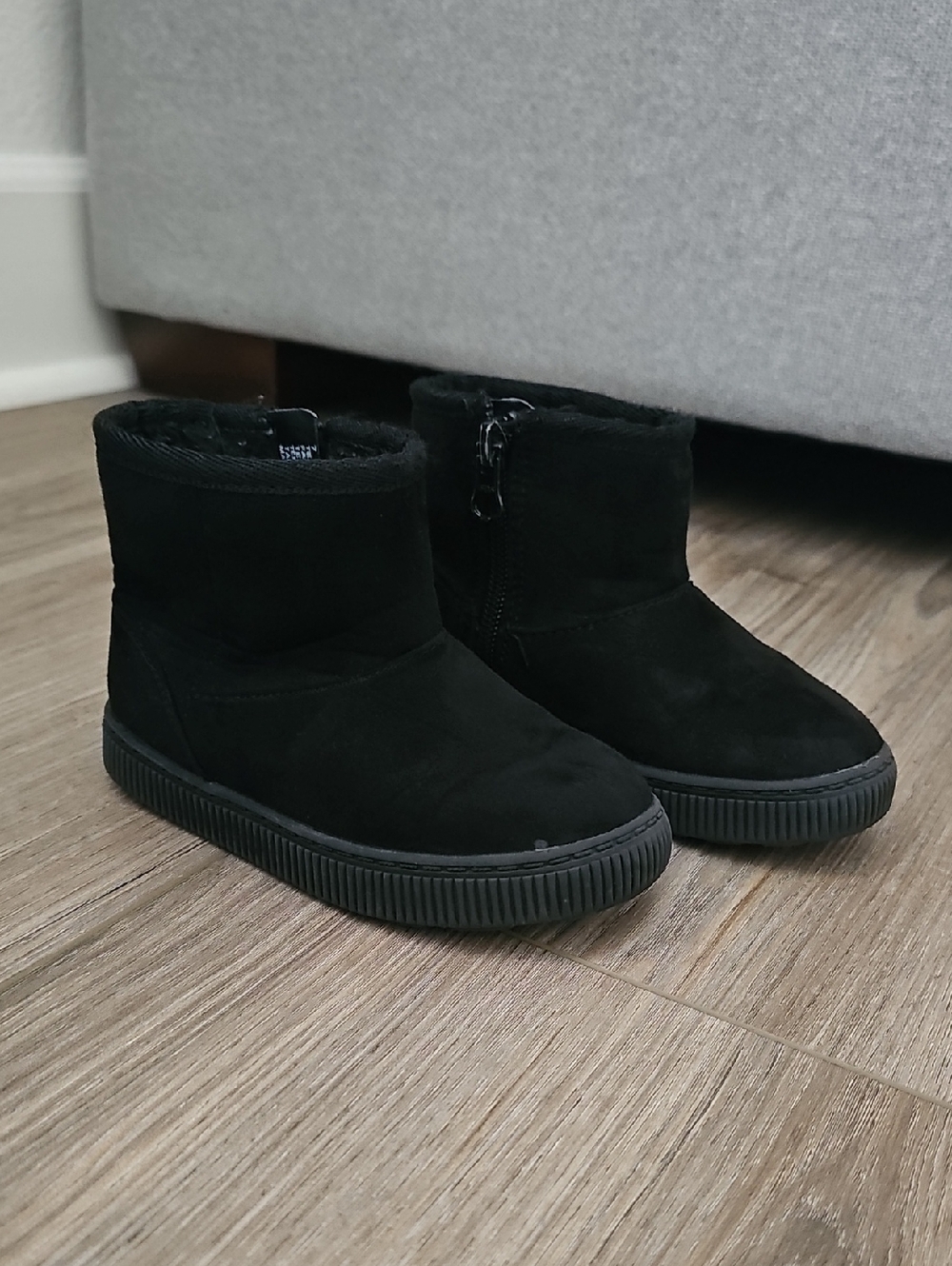 Cat & Jack Black Suede-Look Kids Zip Ankle Boots